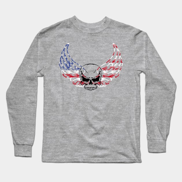 US Flag Skull T Shirt Long Sleeve T-Shirt by Kibria1991